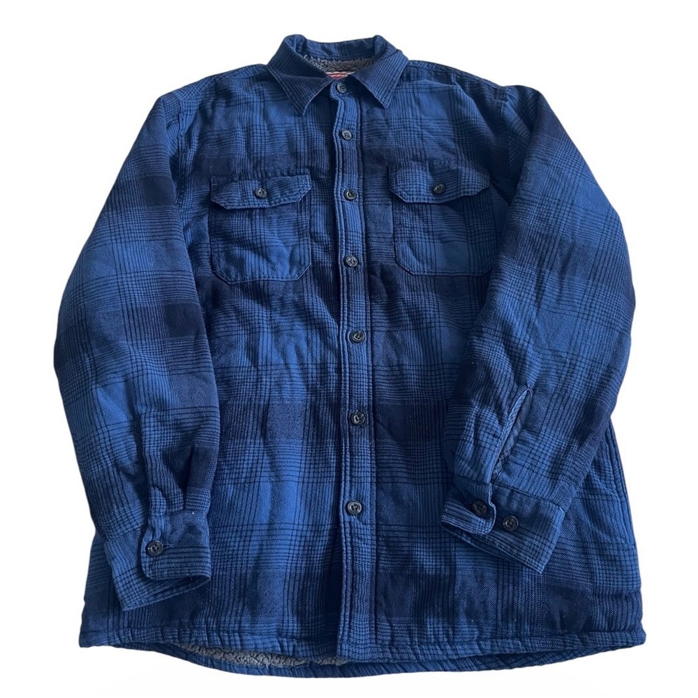 Wrangler Sherpa Lined Flannel Shirt Jacket Mens S Plaid Shacket Pockets Button